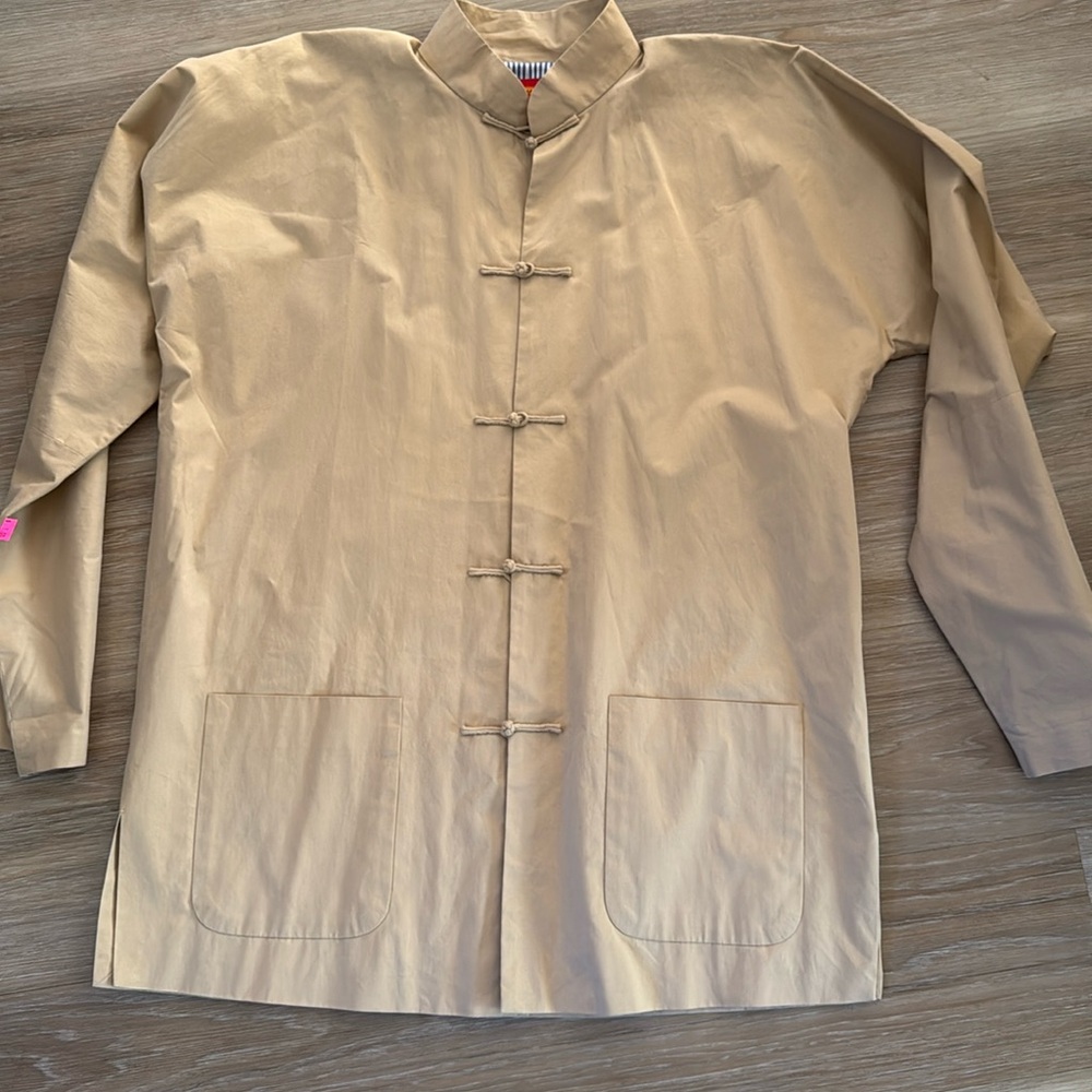 Shanghai Tang tan with blue and white liner 100% cotton Jacket - Picture 2 of 8